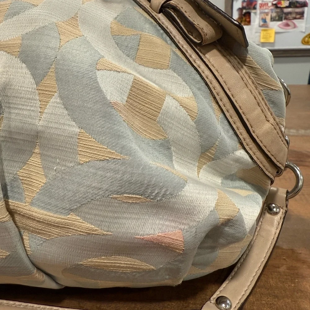 COACH MADISON SATCHEL Blue Cream Signature C Fabric Leather Trim Handbag Purse - Picture 10 of 14